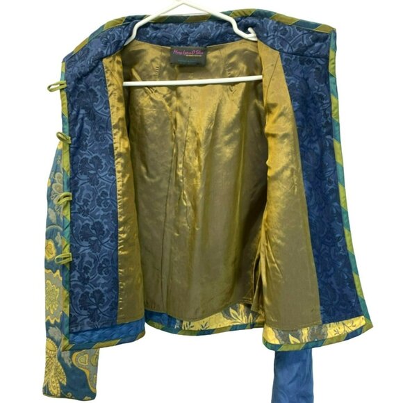 Mary Lynn O'Shea  Jacket Medium Blue Yellow Floral Tapestry Patchwork Design - Picture 8 of 10